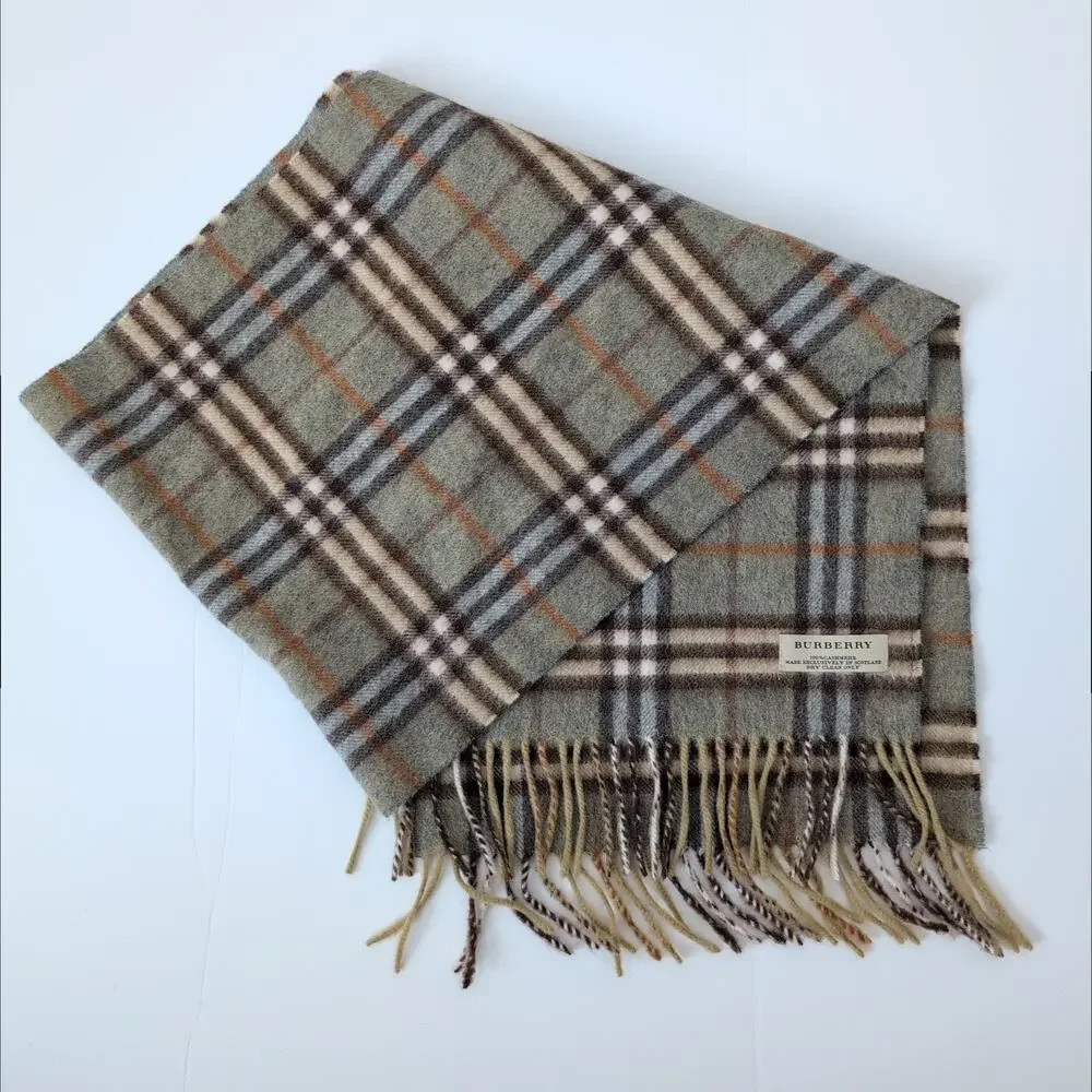 Burberry 100% Cashmere Scotland Brown Beige Tan Nova Check Plaid Neutrals